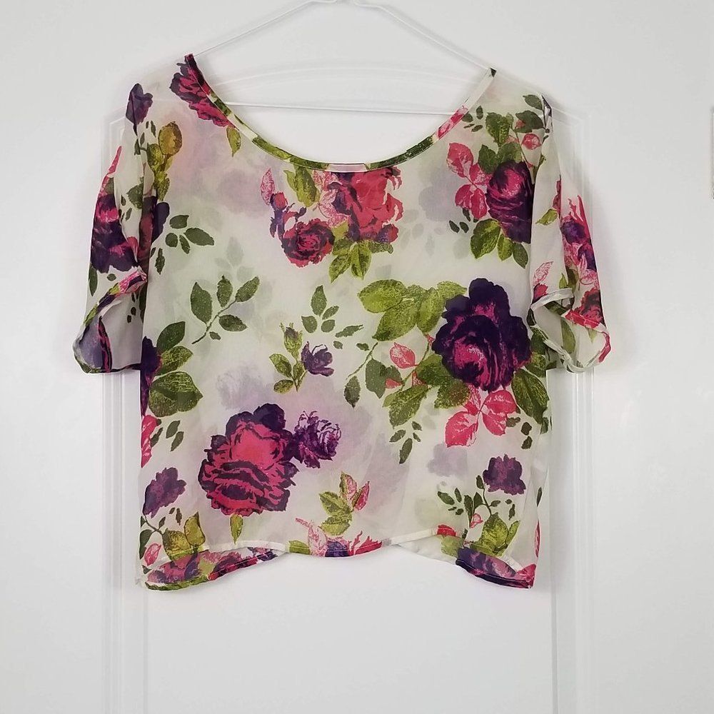 BLACK Poppy Boho Sheer Floral Printed Crop Top